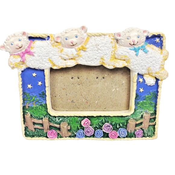 Vintage COUNTING SHEEP Lambs Kids Photo Frame by Figi Graphics Easel Back - Picture 1 of 8